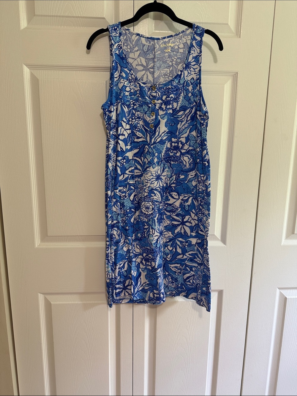 Lilly Pulitzer Blue and White Floral Scoop Neck Mini Dress
